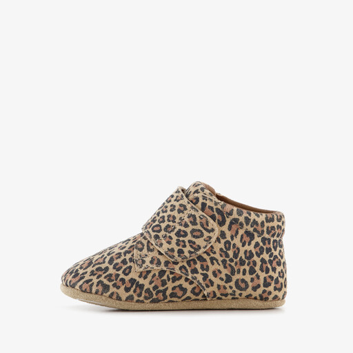 Leren babyschoenen met panterprint bruin beige