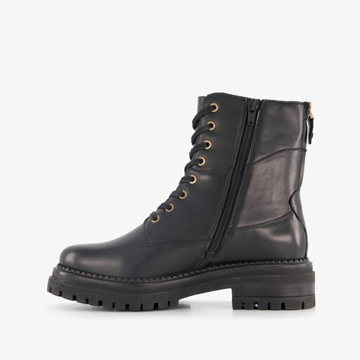 Leren dames veterboots met rits zwart
