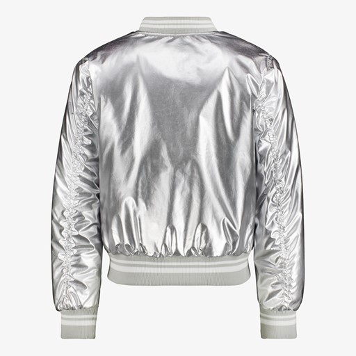 Metallic meisjes bomberjack zilver