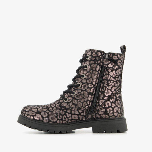 Meisjes veterboots met luipaardprint brons