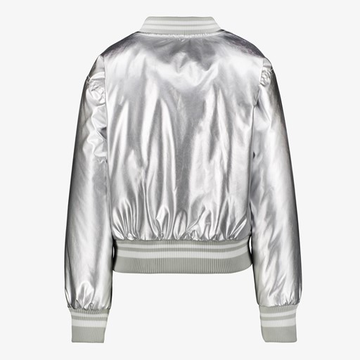 Metallic meisjes bomberjack zilver