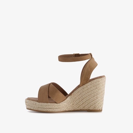 Dames espadrilles met hoge sleehak bruin