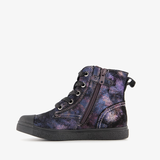 Leren meisjes veterboots paars zwart
