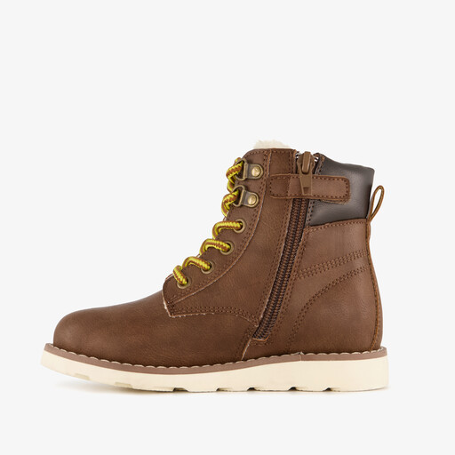 Gevoerde jongens veterboots cognac bruin