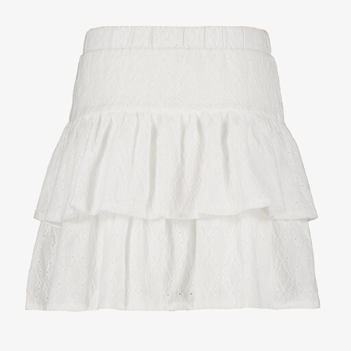 Meisjes broderie rok met ruches wit