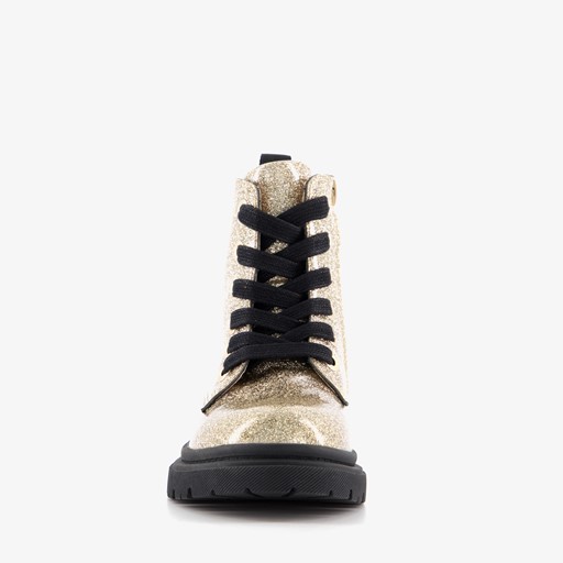 Leren meisjes veterboots goud glitters