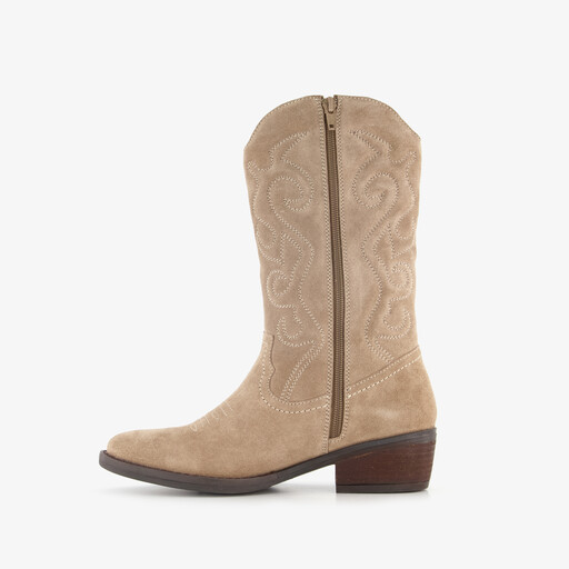 Suède dames cowboylaarzen beige