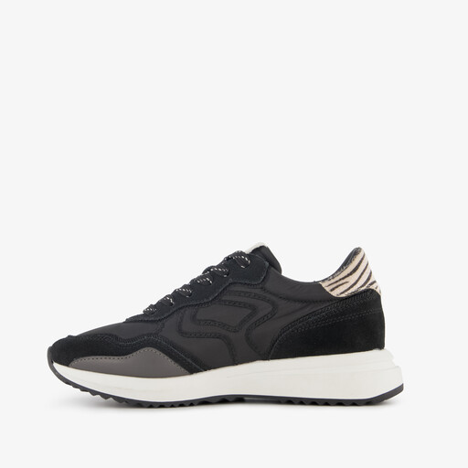Suede dames sneakers met zebraprint details zwart