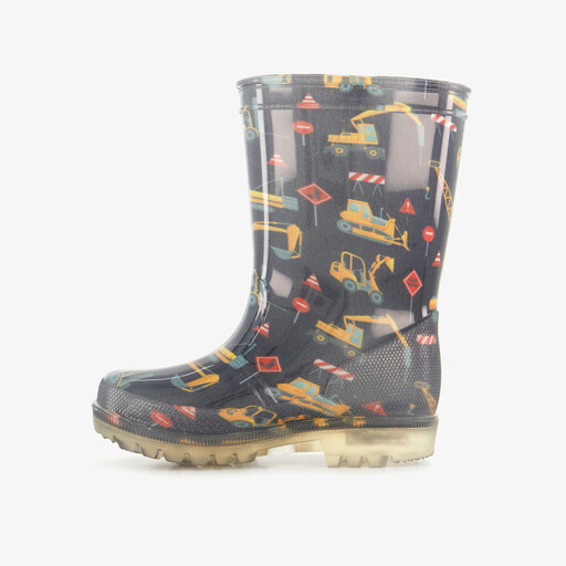 Kinder regenlaarzen met graafmachines en lichtjes