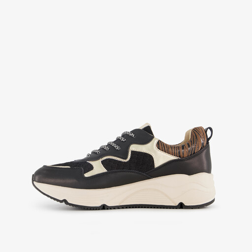 Leren dames sneakers zwart goud