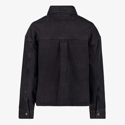 Dames denim overshirt met strass steentjes zwart