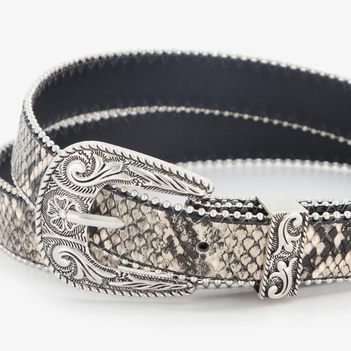 Dames riem met slangenprint grijs zilver