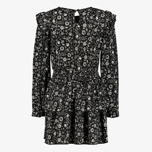Meisjes jurk met bloemenprint zwart wit