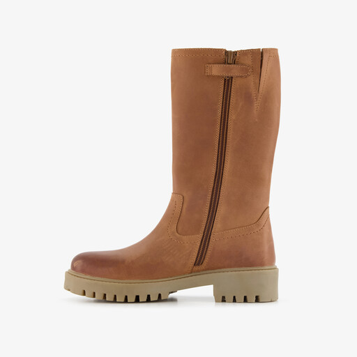 Gevoerde leren meisjes laarzen cognac bruin