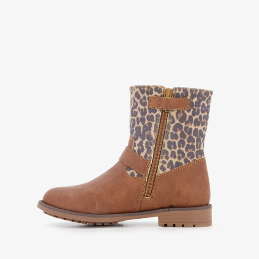 Meisjes enkellaarsjes met luipaardprint cognac