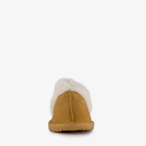 Dames pantoffels met imitatiebont bruin