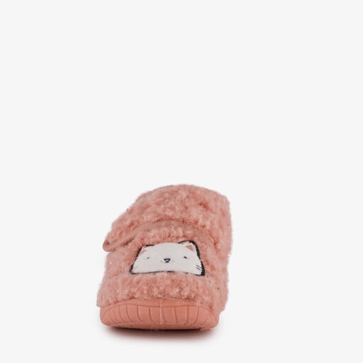 Meisjes teddy pantoffels met kat roze