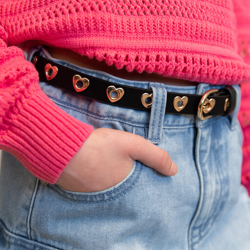 Meisjes riem zwart met hartjes