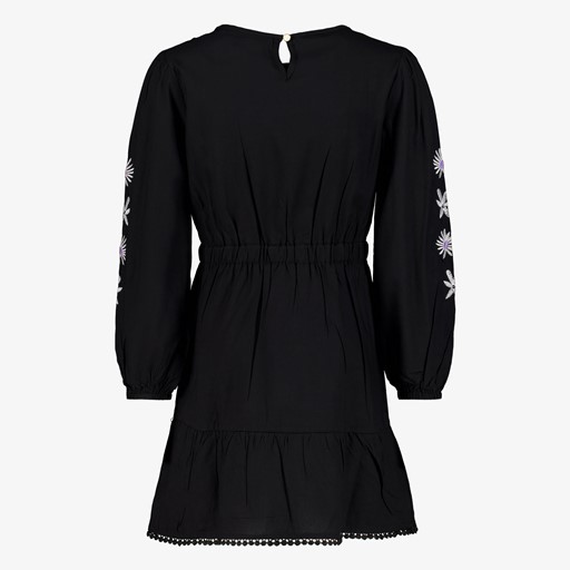 Meisjes jurk met geborduurde mouwen zwart