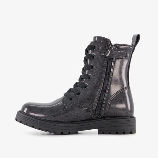 Meisjes veterboots met glitters zwart