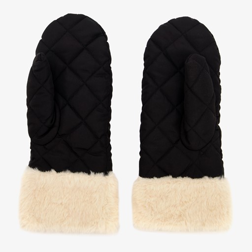 Gewatteerde dames wanten met imitatiebont zwart