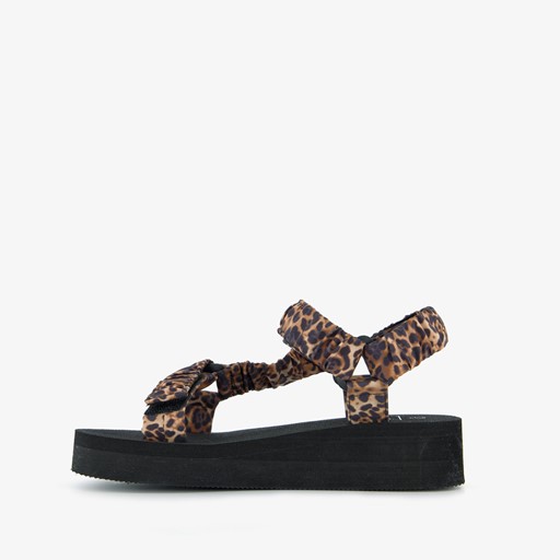Dames sandalen met panterprint zwart