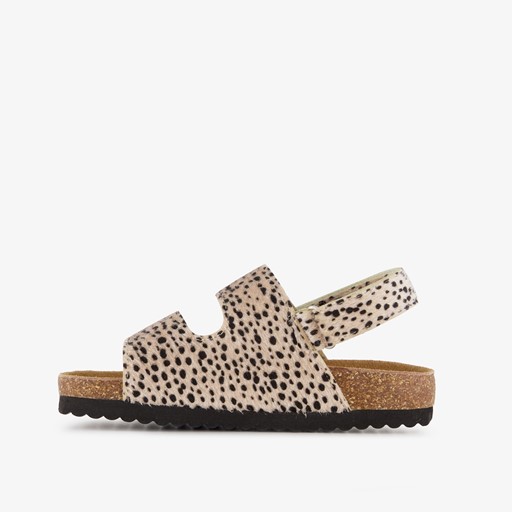 Meisjes bio sandalen met panterprint beige zwart