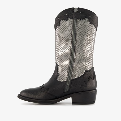 Leren meisjes western laarzen zwart zilver