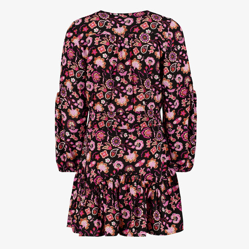 Meisjes jurk met bloemenprint zwart roze