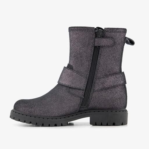 Leren meisjes biker boots met glitters zwart