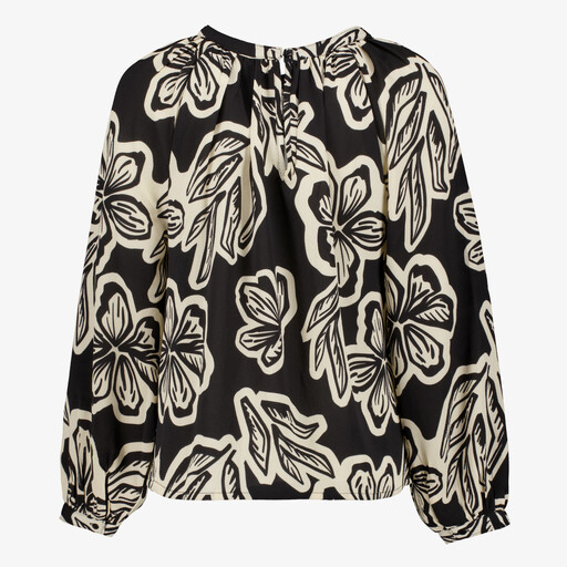 Dames blouse met bloemenprint zwart wit