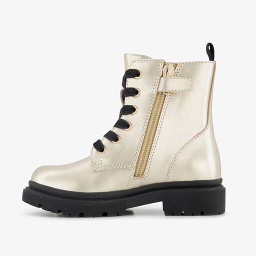 Leren meisjes veterboots goud zwart