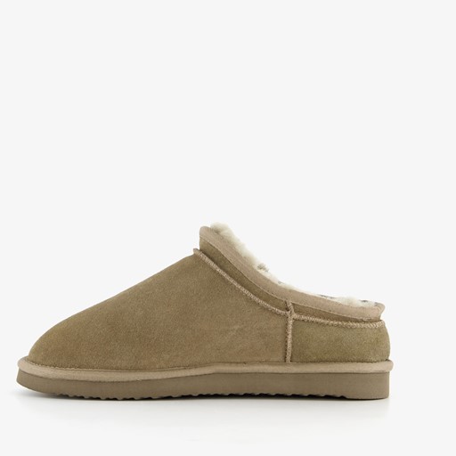 Gevoerde suede heren pantoffels taupe