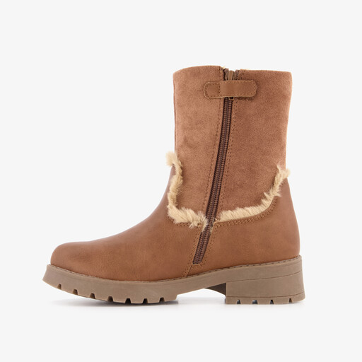 Meisjes enkellaarsjes met imitatiebont cognac