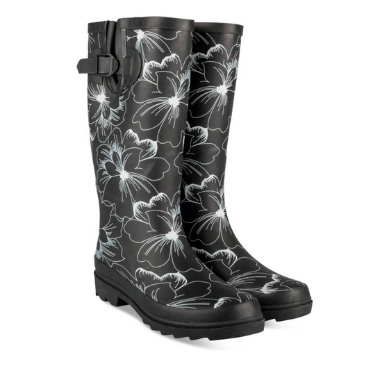 Bottes de pluie NOIR Femme motif Fleuri A enfiler                                                                                                     PHILOV