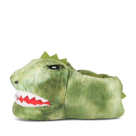 Chaussons peluche dinosaure VERT DENIM SIDE                                                                                                     DENIM SIDE