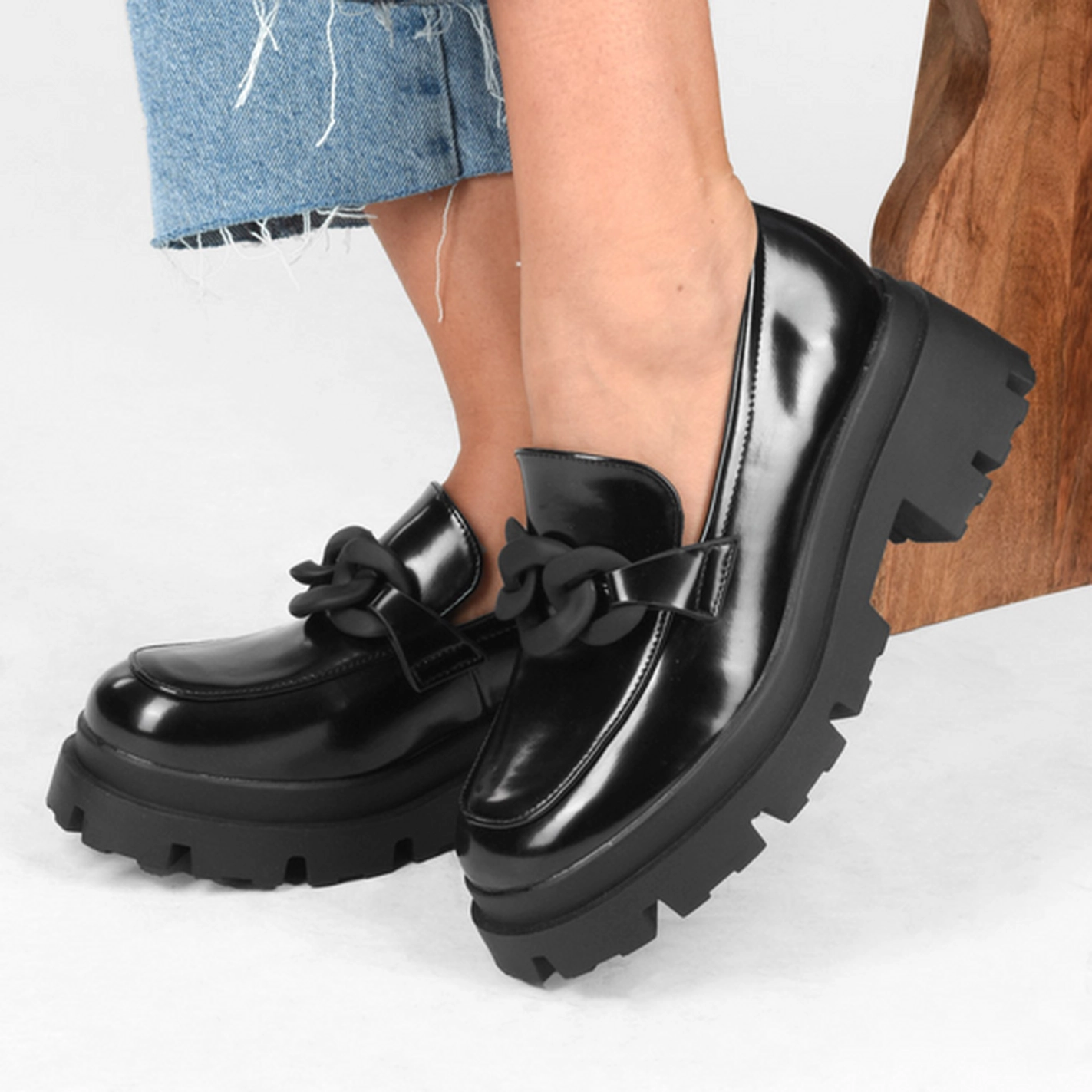 Mocassins NOIR Femme motif Chaîne A enfiler                                                                                                     MERRY SCOTT