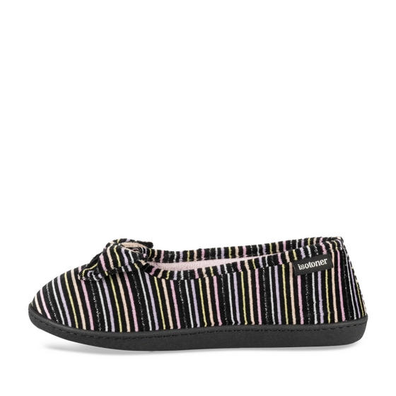 Chaussons NOIR Femme motif Rayures A enfiler                                                                                                     ISOTONER