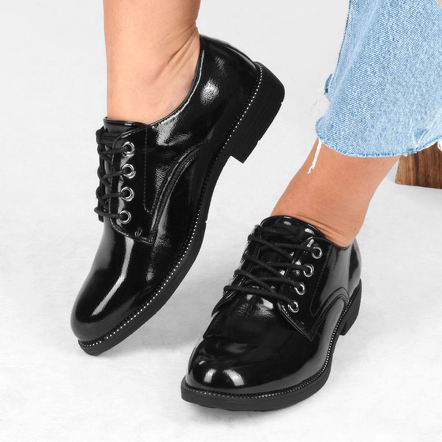 Derbies NOIR Femme motif Vernis Lacets                                                                                                     PHILOV