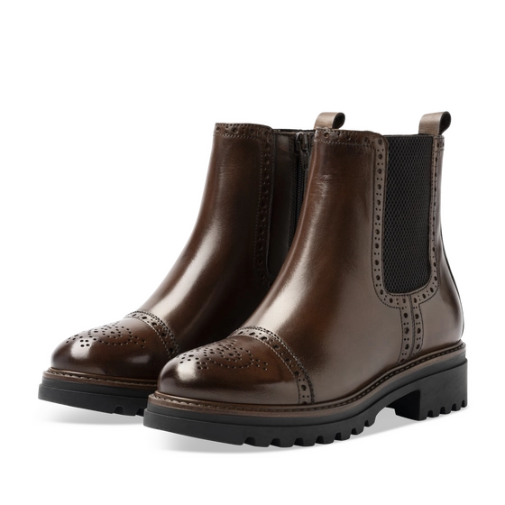 Bottines Marron Femme CUIR motif Uni Elastique + Fermeture éclair                                                                                                     SAN MARINA