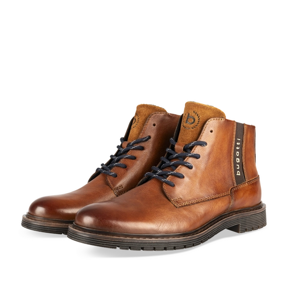 Bottines COGNAC Homme CUIR motif Uni Lacets + Fermeture éclair                                                                                                     BUGATTI