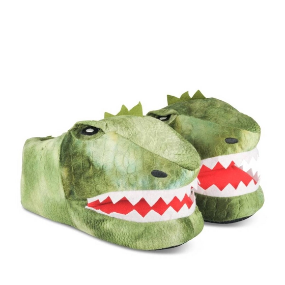 Chaussons peluche dinosaure VERT DENIM SIDE                                                                                                     DENIM SIDE