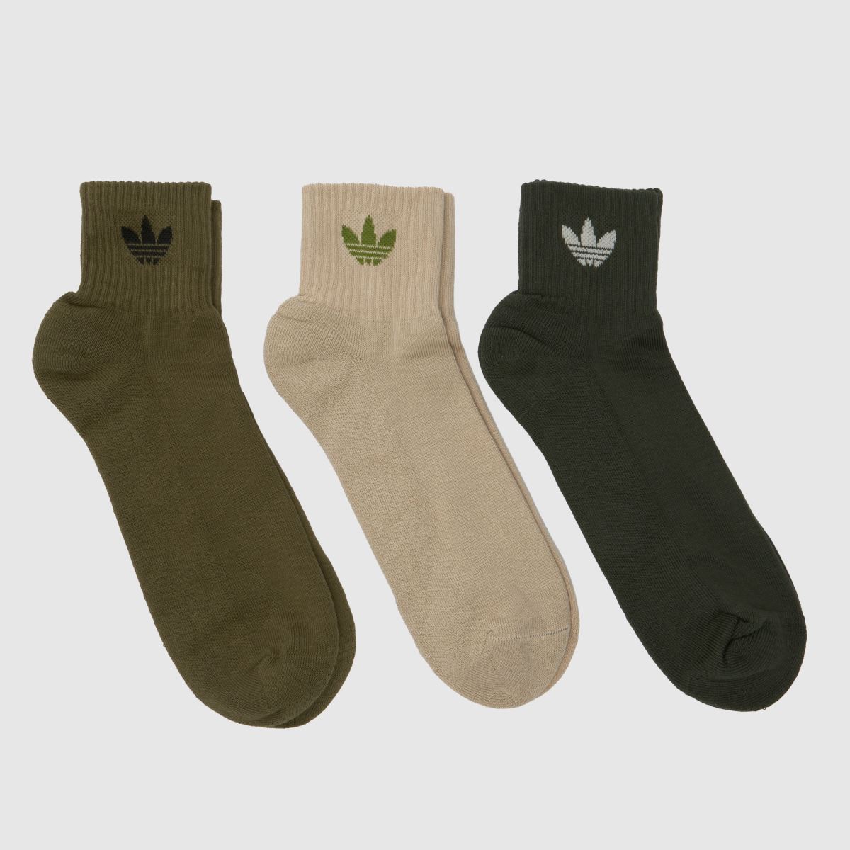 adidas  Originals Mid Ankle Socks 3 PK in Green Multi adidas  Originals Mid Ankle Socks 3 PK in Green Multi