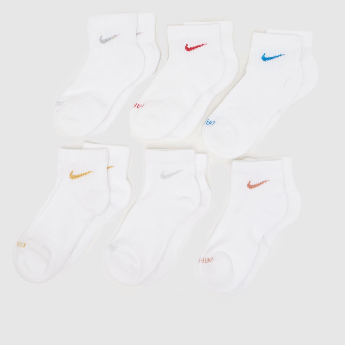Nike  Everyday Ankle Socks 6 PK in White Multi Nike  Everyday Ankle Socks 6 PK in White Multi