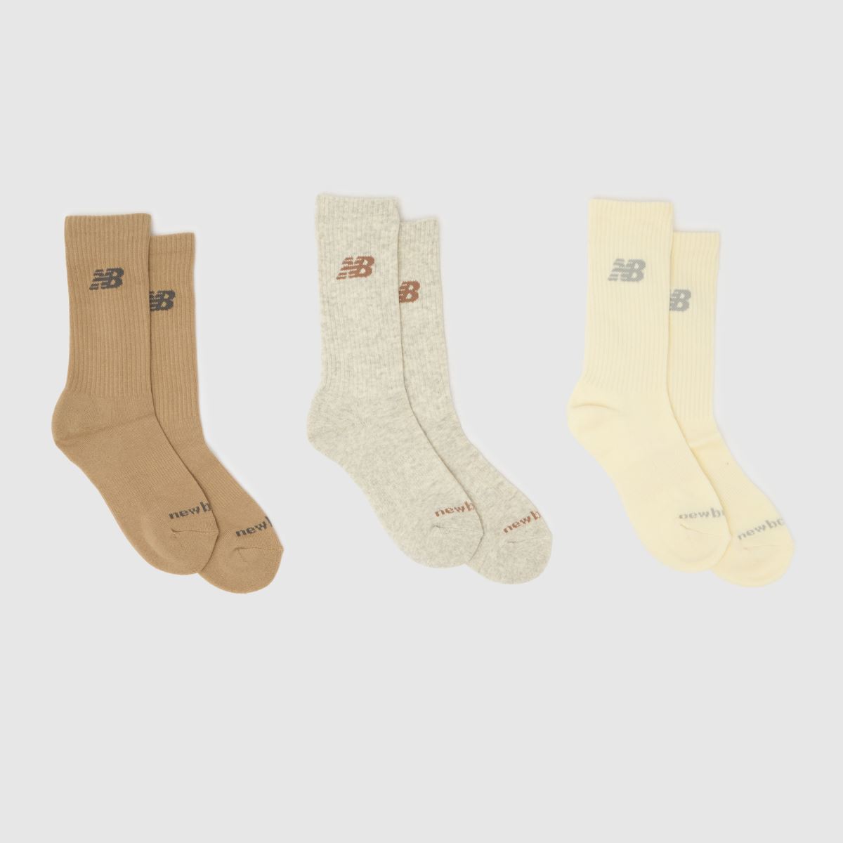 New Balance  Everyday Crew Socks 3 Pack in Beige Multi New Balance  Everyday Crew Socks 3 Pack in Beige Multi