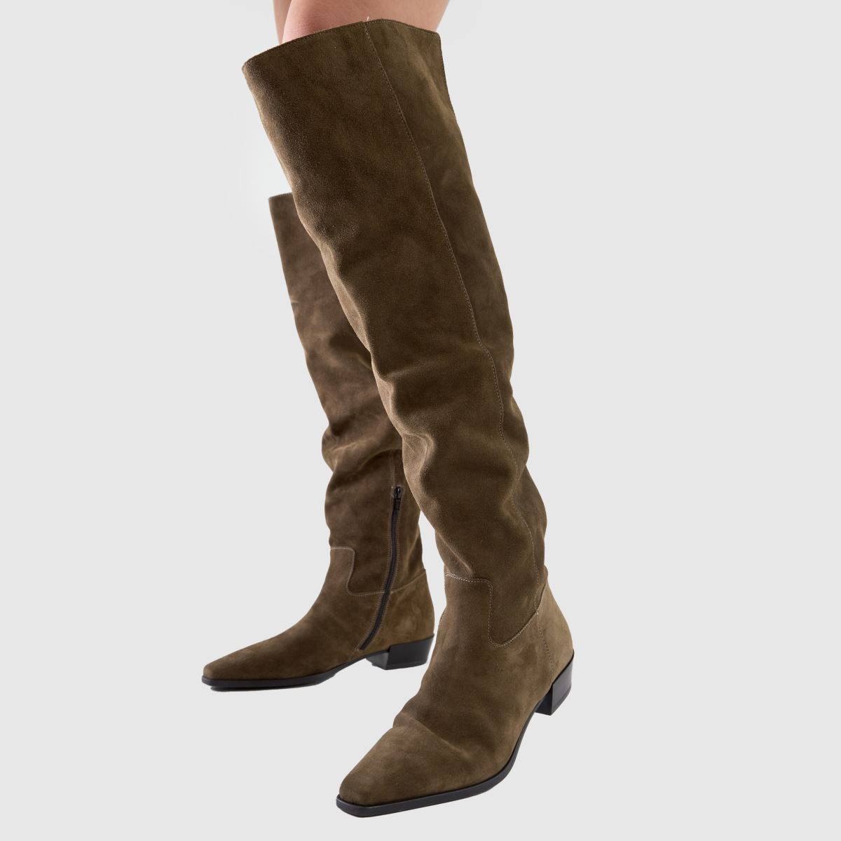 schuh  Daffy Suede Over The Knee in Dark Green schuh  Daffy Suede Over The Knee in Dark Green