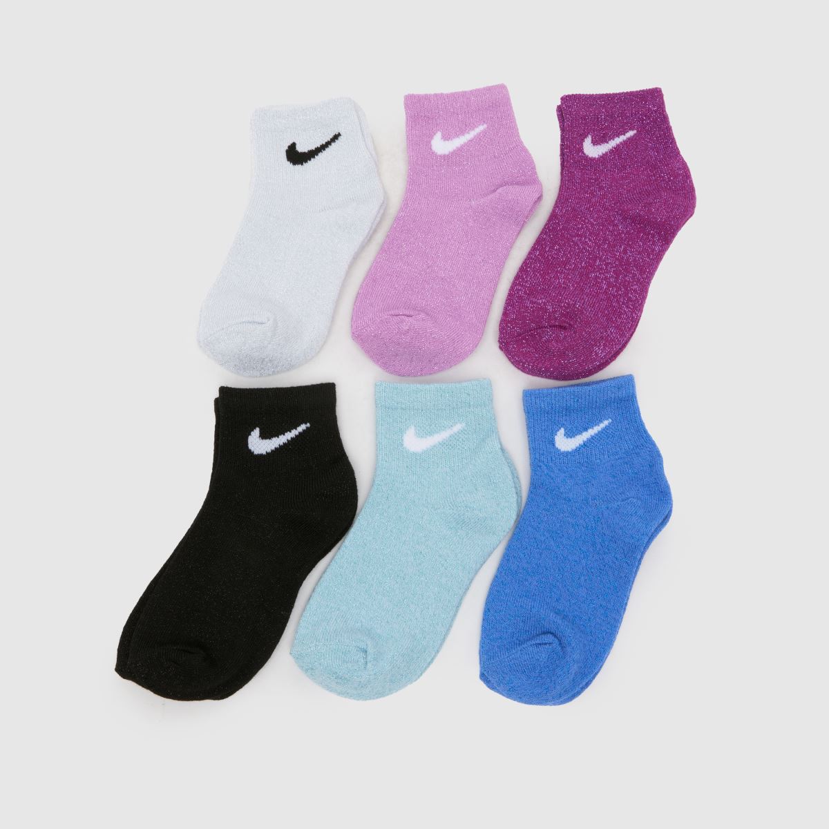 Nike  Kids Glitter Ankle Socks 6 PK in Multi Nike  Kids Glitter Ankle Socks 6 PK in Multi