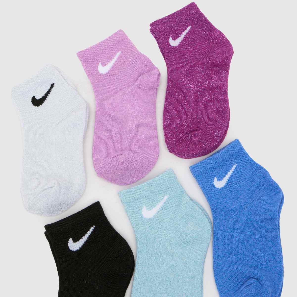 Nike  Kids Glitter Ankle Socks 6 PK in Multi Nike  Kids Glitter Ankle Socks 6 PK in Multi