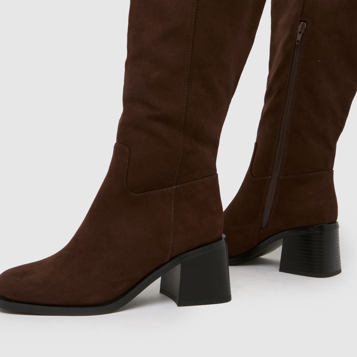 schuh  Wide Fit Dot Block Heel Knee High in Brown schuh  Wide Fit Dot Block Heel Knee High in Brown