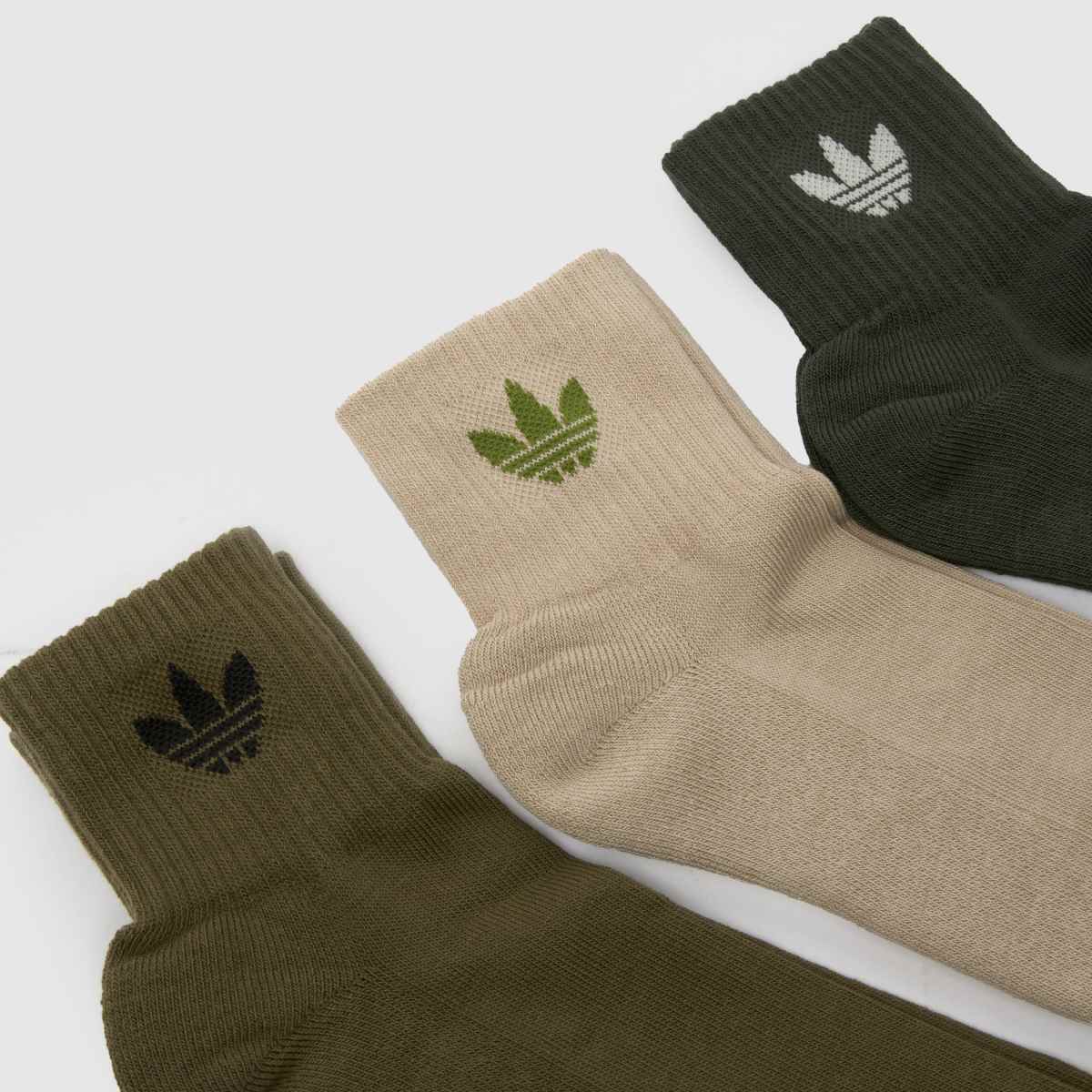 adidas  Originals Mid Ankle Socks 3 PK in Green Multi adidas  Originals Mid Ankle Socks 3 PK in Green Multi